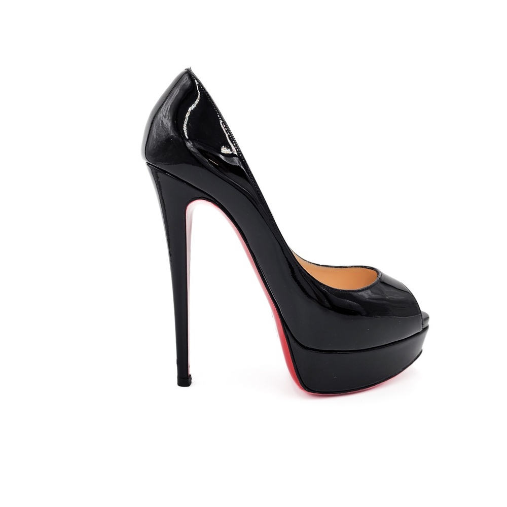 Christian Louboutin Lady Peep Black Patent Leather Platform Pumps EU 37.5